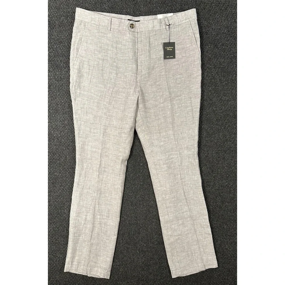 Club Room Luxury Linen Pants NWT Men 36x32 Light Grey Flat Front Resort Vacation